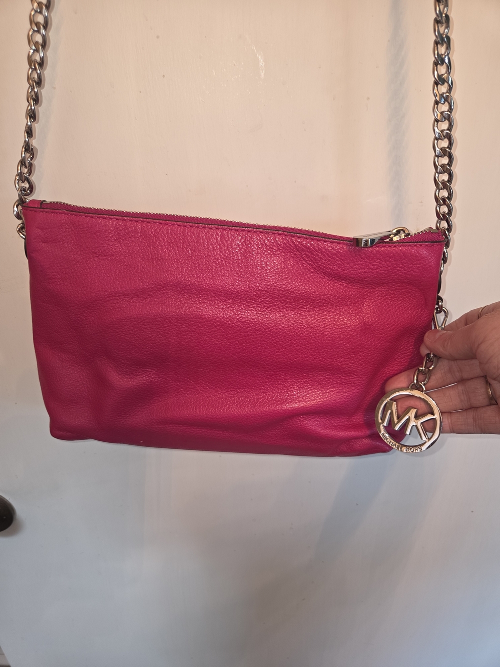 Michael Kors Fuchsia Leather Chain Shoulder Crossbody